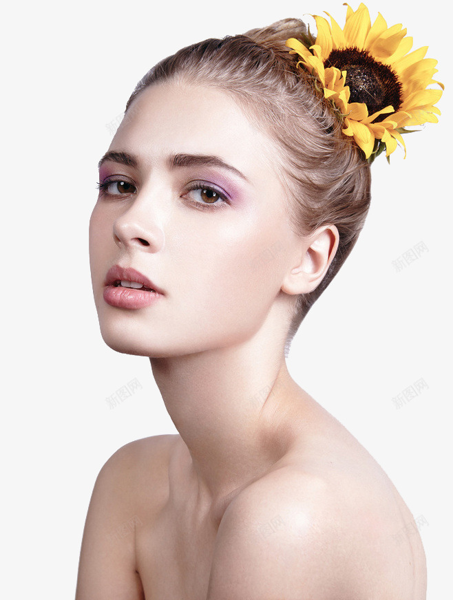时尚彩妆女性脸部特写png免抠素材_新图网 https://ixintu.com PNG 向日葵头饰 彩妆 漂亮女性 精致 脸部特写
