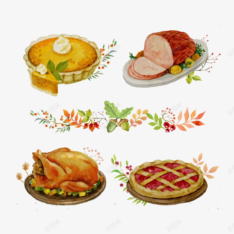 手绘美味食物png免抠素材_新图网 https://ixintu.com PNG 手绘 披萨 烤鸭 美味 蛋糕 食物