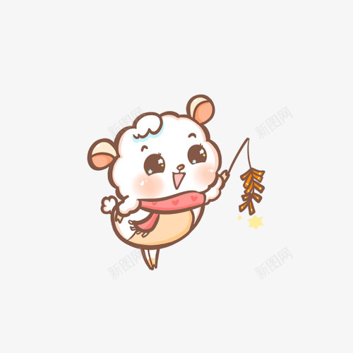 放鞭炮的小羊png免抠素材_新图网 https://ixintu.com 卡通形象 可爱 围巾 小羊 开心 插图 放鞭炮