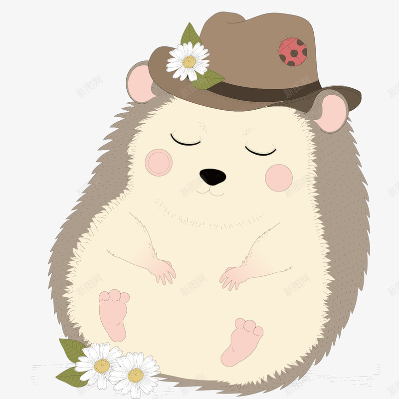 可爱刺猬唯美插画矢量图ai免抠素材_新图网 https://ixintu.com 刺猬 动物 唯美 复古 戴着花 插画 睡觉 精致 花朵 矢量图