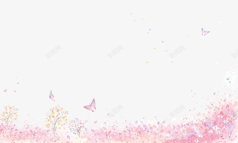 粉色花海底框psd免抠素材_新图网 https://ixintu.com 底框 粉色底框 粉色线框 花海 花边框