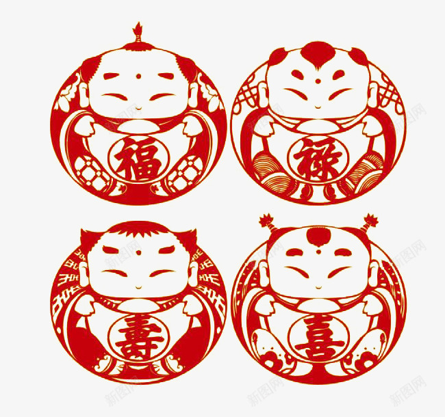 福禄寿喜png免抠素材_新图网 https://ixintu.com 剪纸 喜星 寿星 禄星 福星 福禄喜 繁体喜字 红色