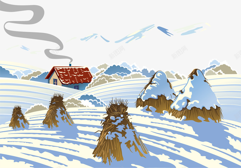 太阳冬天雪花矢量图eps免抠素材_新图网 https://ixintu.com 云彩 天气 彩带 房子 狗狗 门前 矢量图