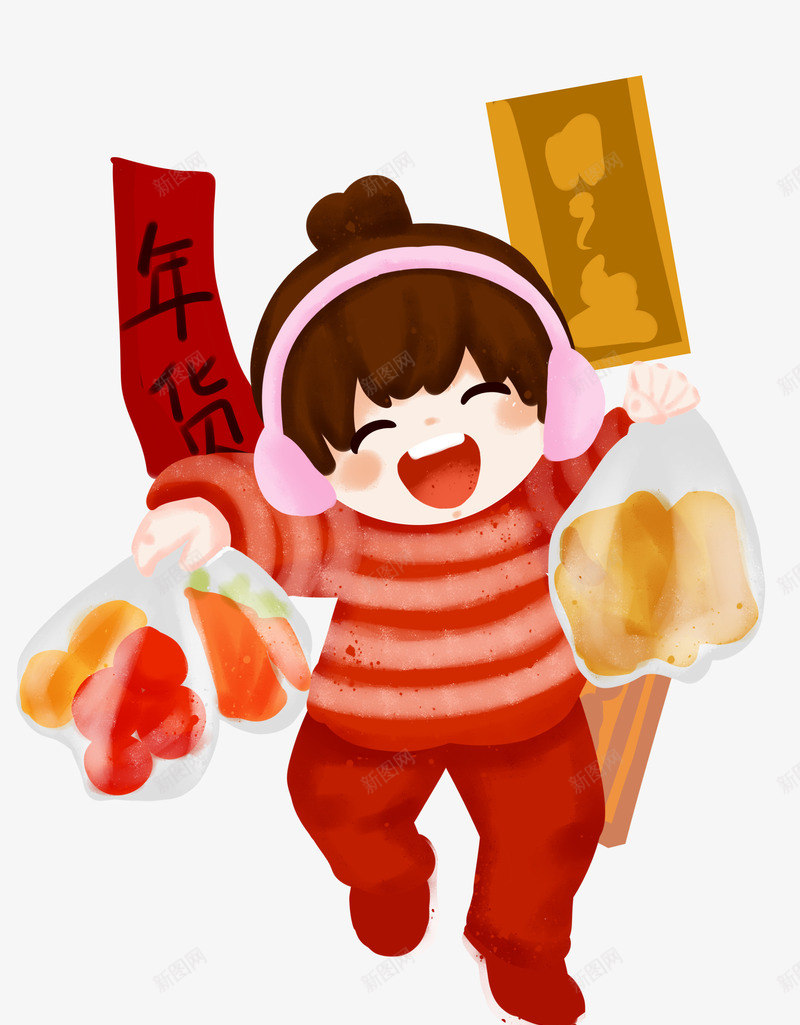 手绘购买年货小女孩png免抠素材_新图网 https://ixintu.com 2019 农历新年 冬季 喜庆 手绘 新年 春节 购买年货小女孩 购物 过年