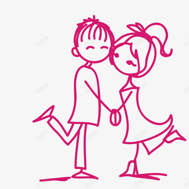 手绘可爱简约小情侣png免抠素材_新图网 https://ixintu.com 婚庆 小情侣 红色 结婚