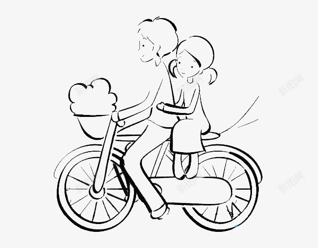 单车情侣简笔画图标png_新图网 https://ixintu.com 侧面 单车 情侣 情侣简笔画 简笔画 简约线条 装饰图案