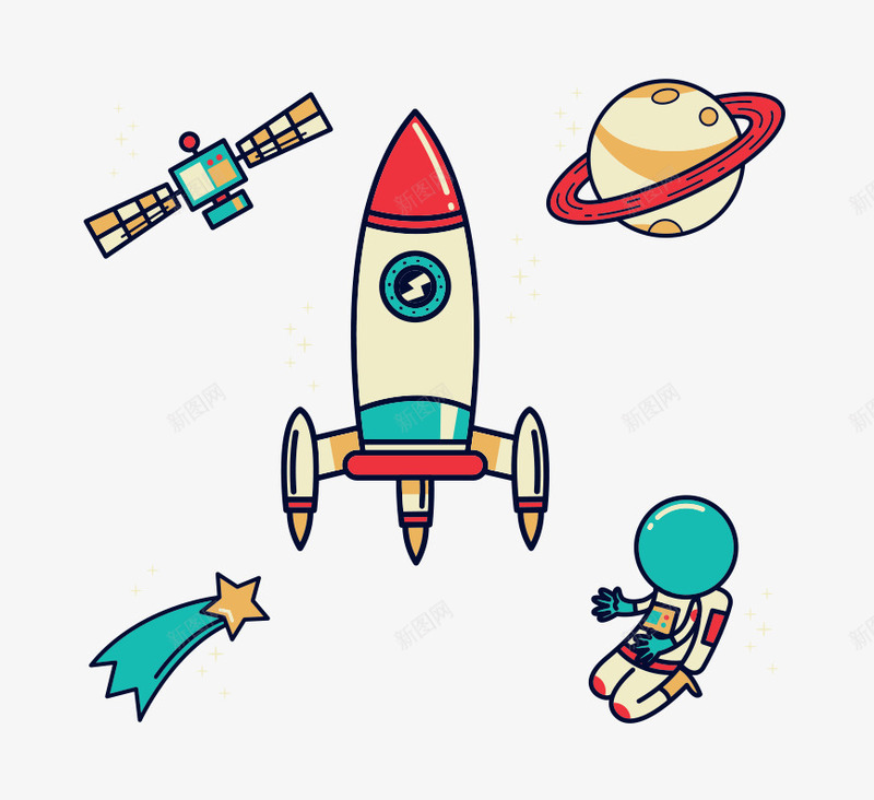 卡通太空元素矢量图ai免抠素材_新图网 https://ixintu.com 卡通 火箭 航空 飞行 矢量图