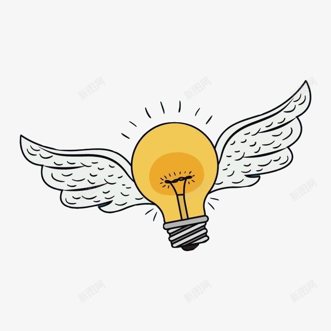手绘带着翅膀的灯泡png免抠素材_新图网 https://ixintu.com 免抠 卡通 手绘 灯泡