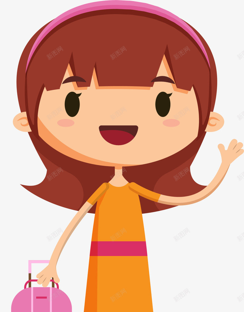 打招呼的小女孩插画png免抠素材_新图网 https://ixintu.com 可爱小女孩 小女孩插画 开心 打招呼 拉着行李箱 挥手