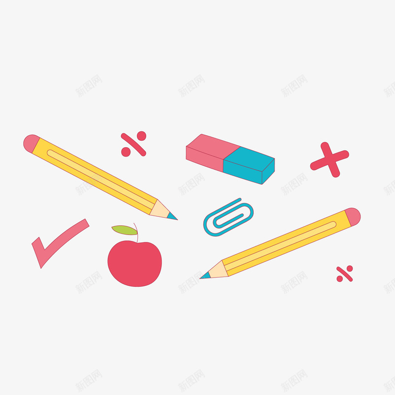 卡通文具铅笔png免抠素材_新图网 https://ixintu.com 卡通铅笔 回形针 橡皮擦 红苹果