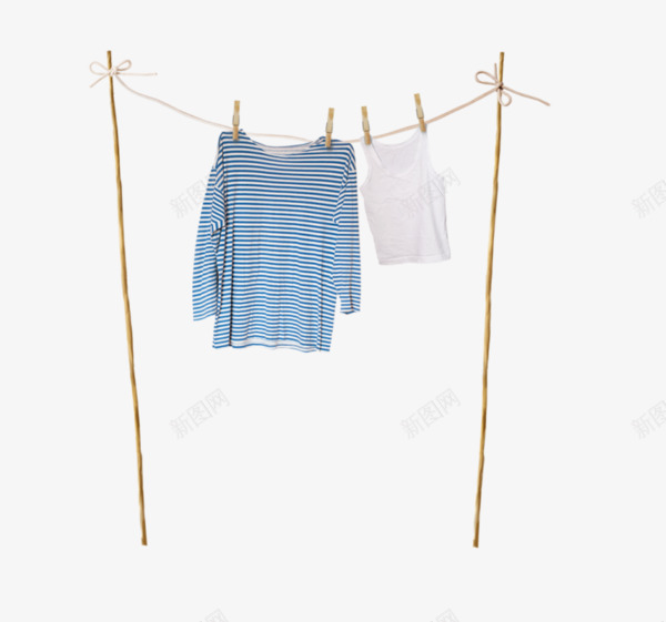 晒衣服啦png免抠素材_新图网 https://ixintu.com 条纹衣服 白色背心 背心 衣服 衣架