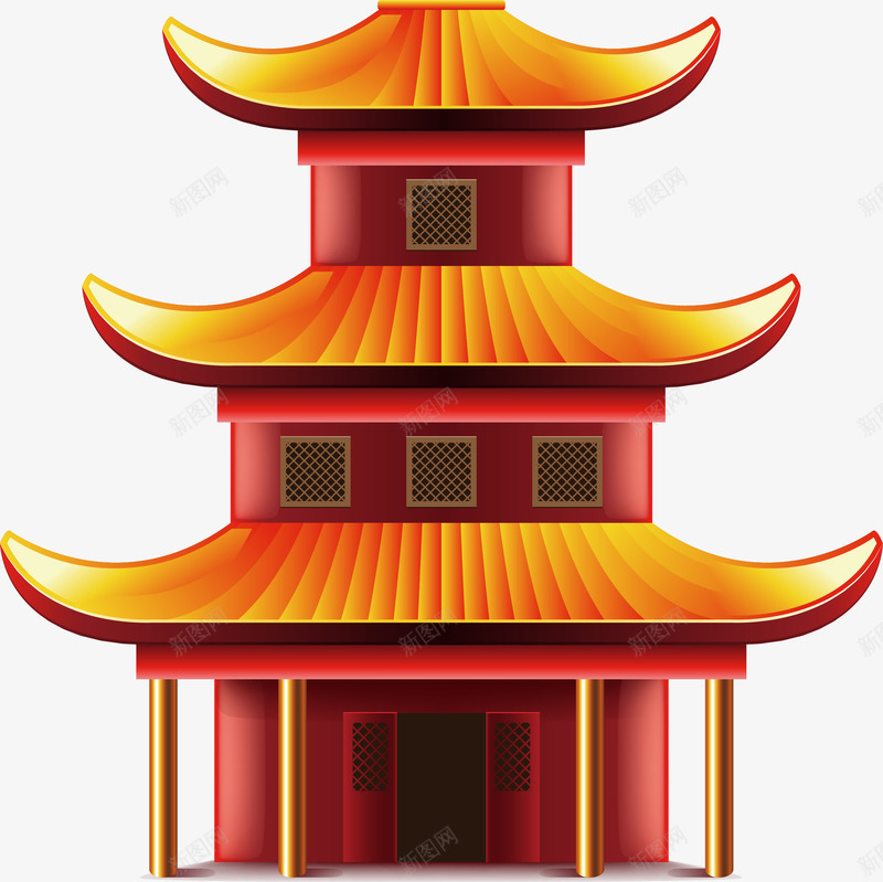 中国风复古楼亭矢量图eps免抠素材_新图网 https://ixintu.com 中国风 卡通 复古 楼亭 矢量图