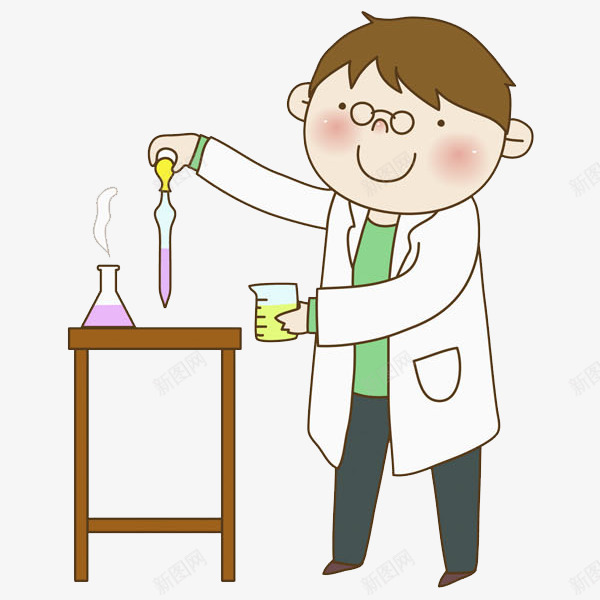 卡通做实验的男人图png免抠素材_新图网 https://ixintu.com 做实验 实验员 实验用品 帅气的 插图 桌子 男人 科学家