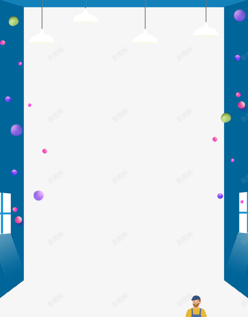 蓝色装修海报背景墙psd免抠素材_新图网 https://ixintu.com 墙壁 工人 泡泡 海报 蓝色背景 装修 装修季