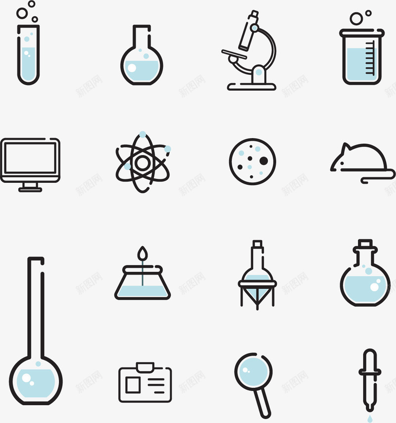 生物科技图标png_新图网 https://ixintu.com 免扣png 免费png 图标组合 实验小白鼠 小白鼠 显微镜 烧瓶 试管 试管模型 酒精灯