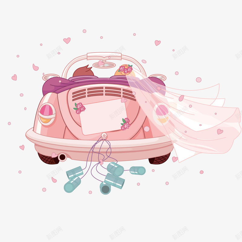 时尚手绘情人节婚礼主题png免抠素材_新图网 https://ixintu.com 婚车 情人节 时尚 粉色