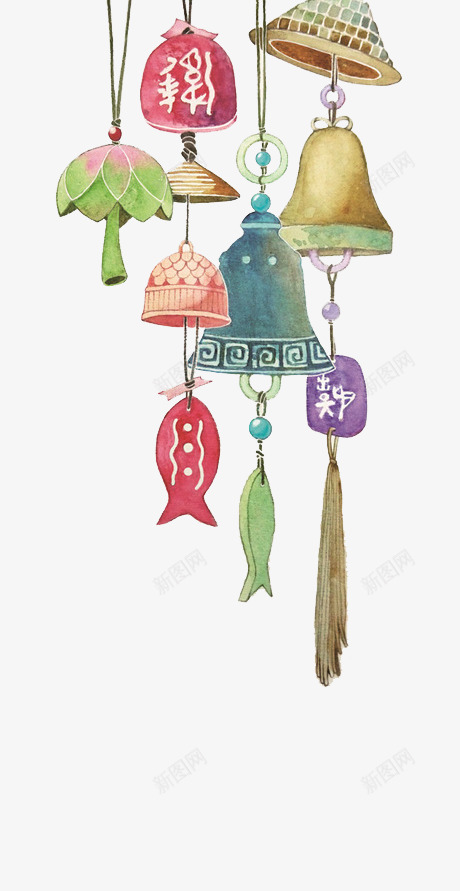 水彩风铃png免抠素材_新图网 https://ixintu.com 卡通 日本风铃 日系风铃 水彩