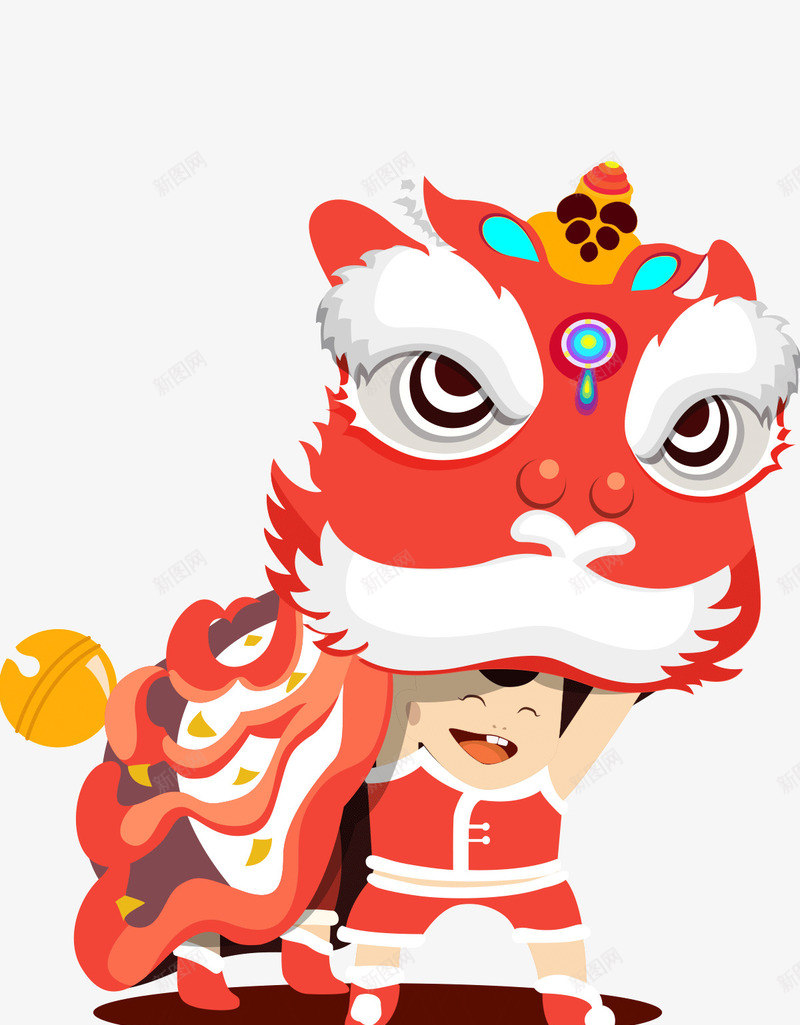 福娃舞狮表演手绘图png免抠素材_新图网 https://ixintu.com 吉利 开心的 手绘图 新年 春节 福娃 舞狮表演