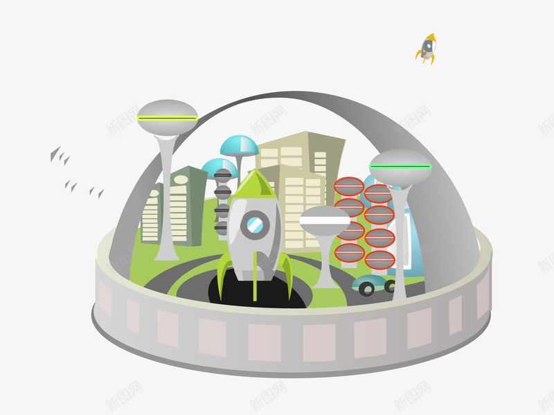 扁平风城市元素矢量图ai免抠素材_新图网 https://ixintu.com 卡通 城市 城市规划 大楼 扁平 火箭 道路 矢量图
