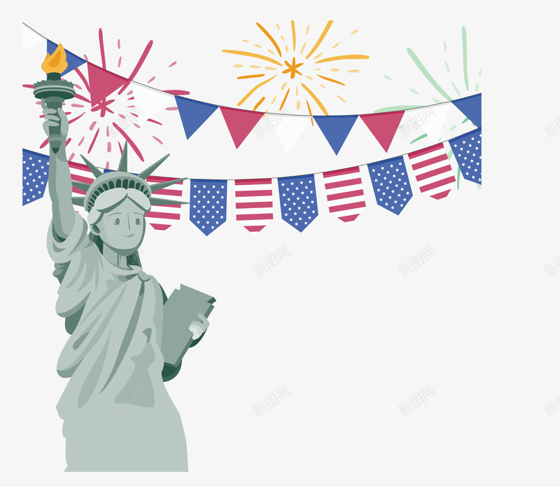 美国独立日节日派对矢量图ai免抠素材_新图网 https://ixintu.com 独立日 矢量png 美国 美国节日 自由女神 矢量图