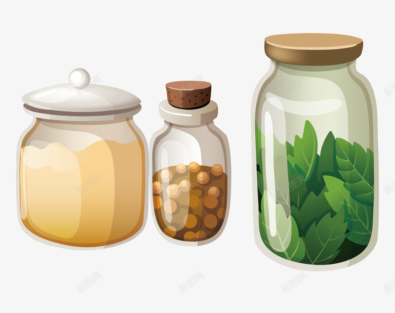 薄荷豌豆调料png免抠素材_新图网 https://ixintu.com 矢量素材 精致的瓶子 薄荷叶子 调料 豌豆