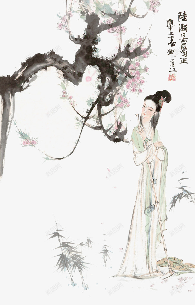 水墨国画黛玉葬花png免抠素材_新图网 https://ixintu.com 中国画 人物 写意 刘旦宅 国画 曹雪芹 林黛玉 水墨画 红楼梦 红楼梦服饰 黛玉葬花