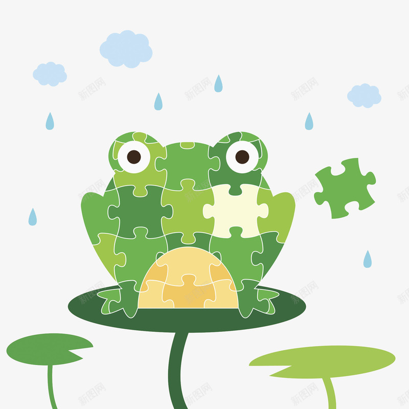 荷叶上淋雨拼图青蛙png免抠素材_新图网 https://ixintu.com 两栖类动物 体外受精 卡通青蛙 手绘青蛙 蛙科 蝌蚪 跳跳蛙