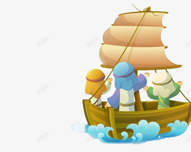 风浪卡通插画png免抠素材_新图网 https://ixintu.com 卡通 帆船 插画 海 风浪