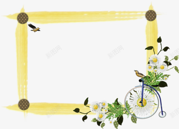 白色菊花绿叶装饰黄色边框png免抠素材_新图网 https://ixintu.com 绿叶边框 菊花 装饰 装饰边框 边框装饰 黄色 黄色边框