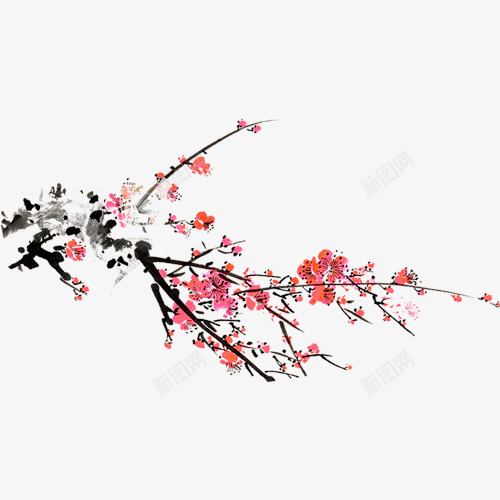 红色大方梅花枝头png免抠素材_新图网 https://ixintu.com 大方 大气 梅花 红色