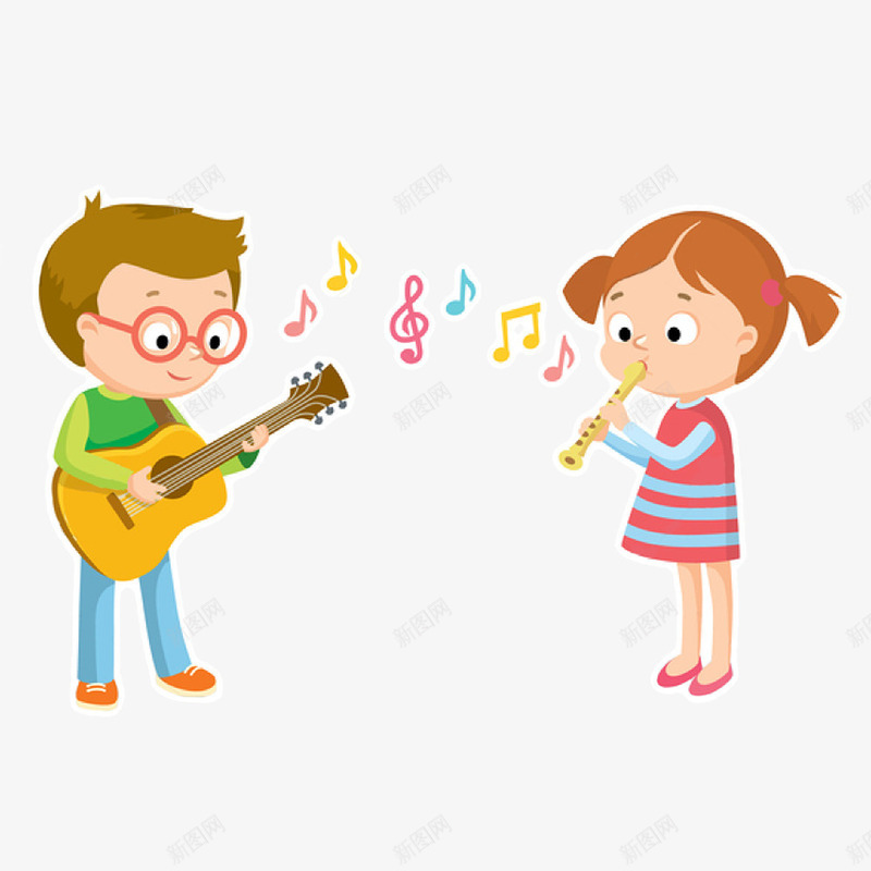 音乐课上演奏歌曲png免抠素材_新图网 https://ixintu.com 合奏 吹奏 女孩 弹吉他 歌曲 男孩 节目 表演 音乐课 音乐课堂 音符