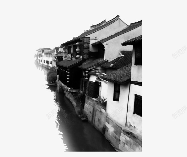 江南水乡png免抠素材_新图网 https://ixintu.com 中国风 古楼 古镇 国画 建筑 房子 手绘 水墨 水墨古楼 水墨房子 素描