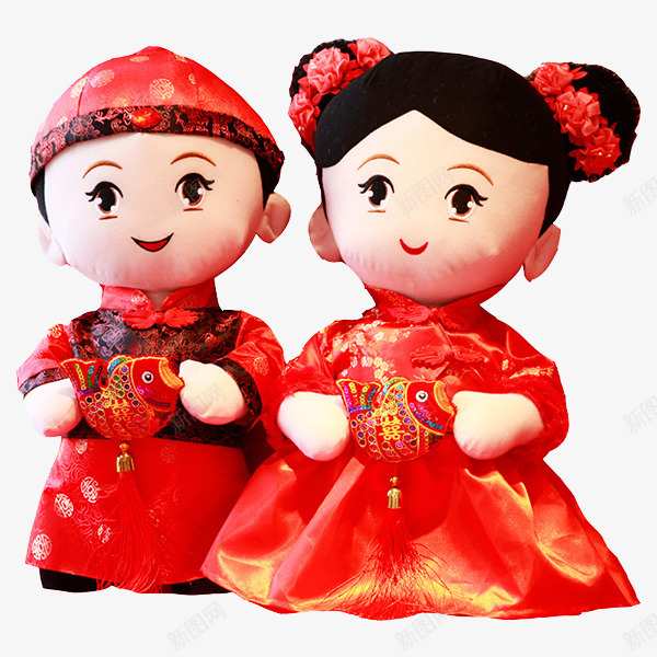 婚纱中国风婚礼娃娃png免抠素材_新图网 https://ixintu.com 中式婚纱 产品实物 可爱娃娃公仔 婚庆 结婚小人