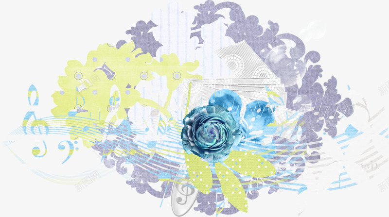 素雅彩绘花朵与音符背景png免抠素材_新图网 https://ixintu.com 线条 背景 花朵 音符