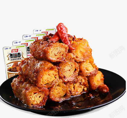香辣油炸豆卷png免抠素材_新图网 https://ixintu.com 红辣椒 菜肴 零食 麻辣豆卷