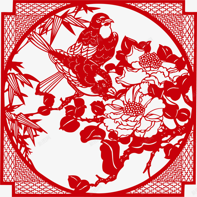 新年红色窗花剪纸png免抠素材_新图网 https://ixintu.com 中国风 新年窗花 新春窗花 窗花剪纸 红色喜鹊 红色窗花