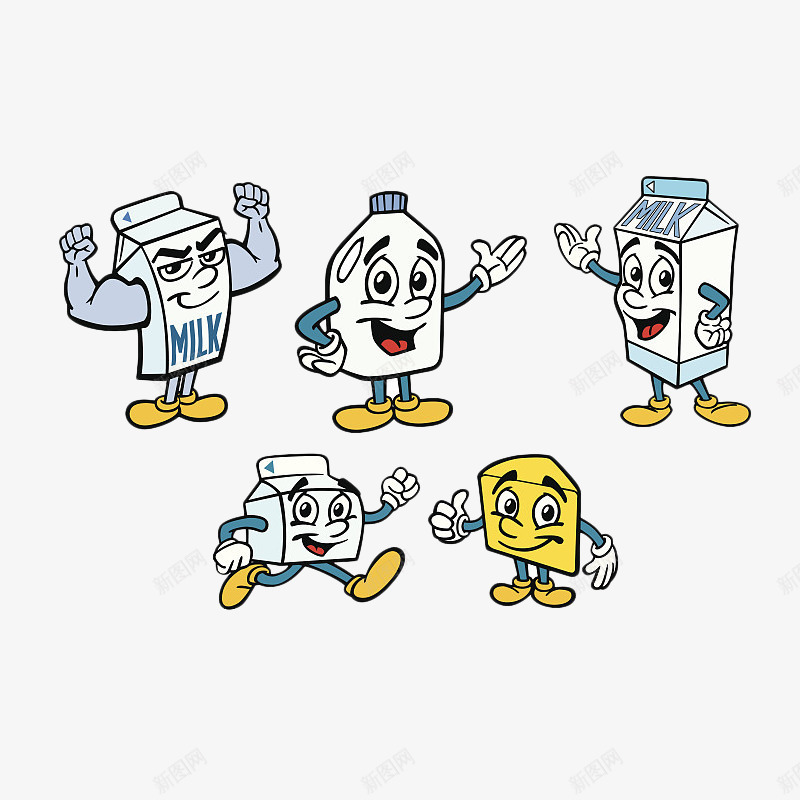 卡通牛奶瓶牛奶盒png免抠素材_新图网 https://ixintu.com 包装 卡通 卡通牛奶瓶 奶酪 插图 插画 牛奶瓶 牛奶盒 表情
