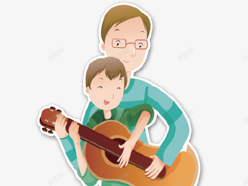 弹吉他的人png免抠素材_新图网 https://ixintu.com 乐器 儿童画 卡通人物 卡通吉他 卡通小孩 卡通男孩 小朋友音乐 广告设计 弹吉他 彩色手绘 插画 漫画人物设计 父子 音乐教学