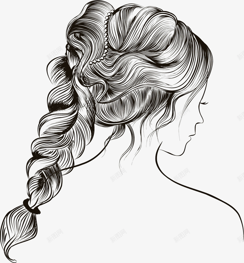 女生盘发发型png免抠素材_新图网 https://ixintu.com 发型 女性 女生 形象 新娘盘发 时尚 白描 素描
