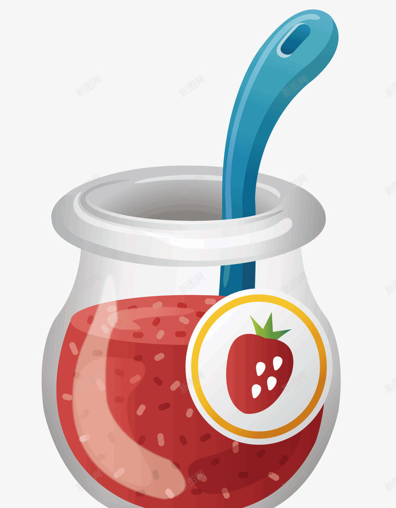 一杯红色果酱矢量图ai免抠素材_新图网 https://ixintu.com 水果味 矢量图 红色果酱 草莓果酱 蓝色的勺子 透明玻璃瓶 酱料瓶 食品 食物