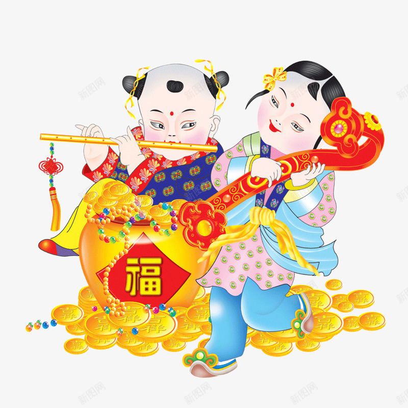 金童玉女福娃png免抠素材_新图网 https://ixintu.com 吉祥如意 喜兴福娃 新年 男童女童 金童玉女
