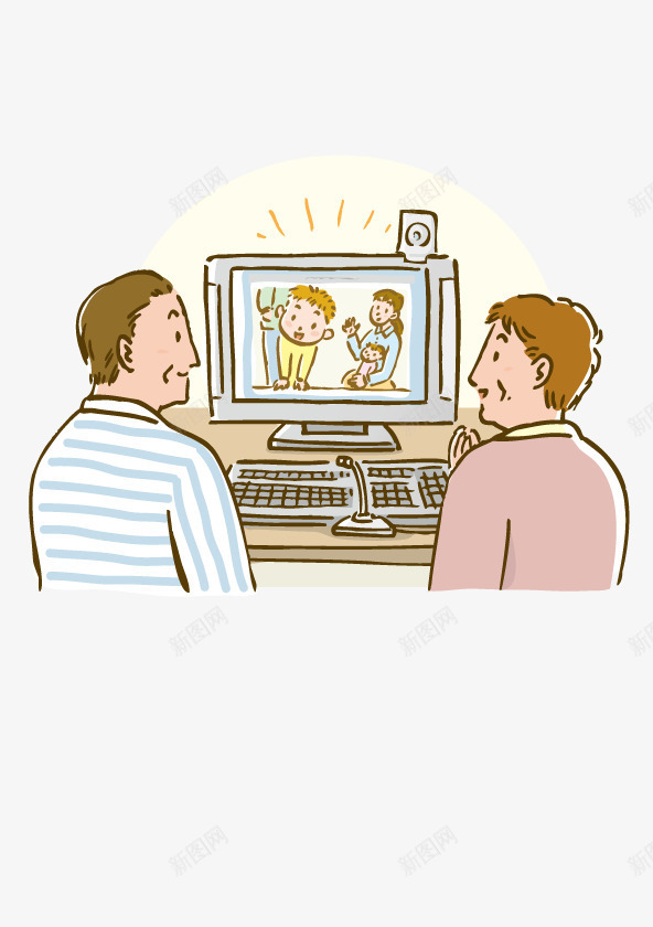 视频聊天矢量图ai免抠素材_新图网 https://ixintu.com 人物 手绘 计算机 矢量图