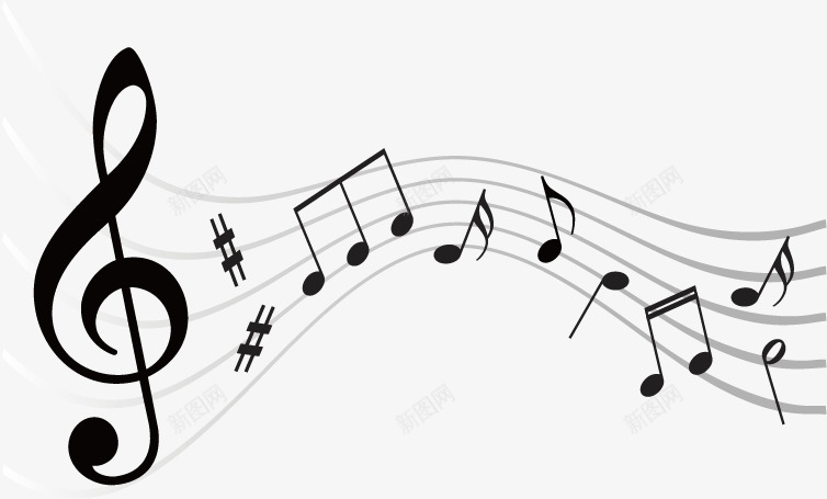 com 曲线线条 音乐 音符 黑白矢量图