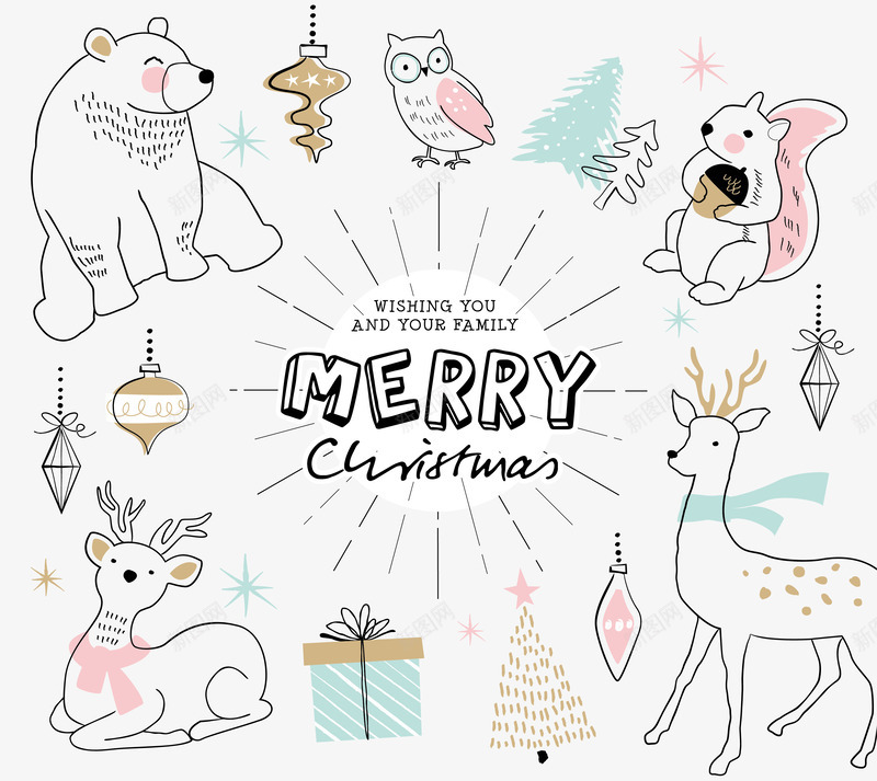 手绘圣诞动物礼物背景png免抠素材_新图网 https://ixintu.com Christmas 圣诞节 圣诞节海报背景 小鹿 平安夜 新年 熊 猫头鹰 礼物 节日