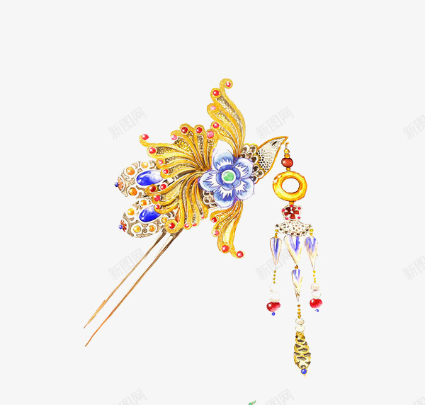 黄金凤头钗png免抠素材_新图网 https://ixintu.com 凤头 凤头钗 簪子 钗子