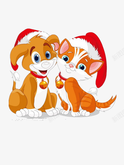 圣诞节的动物png免抠素材_新图网 https://ixintu.com 戴帽子 狗 猫 素材