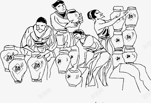 中国风线条手绘白酒制作过程png免抠素材_新图网 https://ixintu.com 中国风 企业宣传 古典大气 填色练习 手绘白酒 白酒制作过程 白酒行业 黑白线条