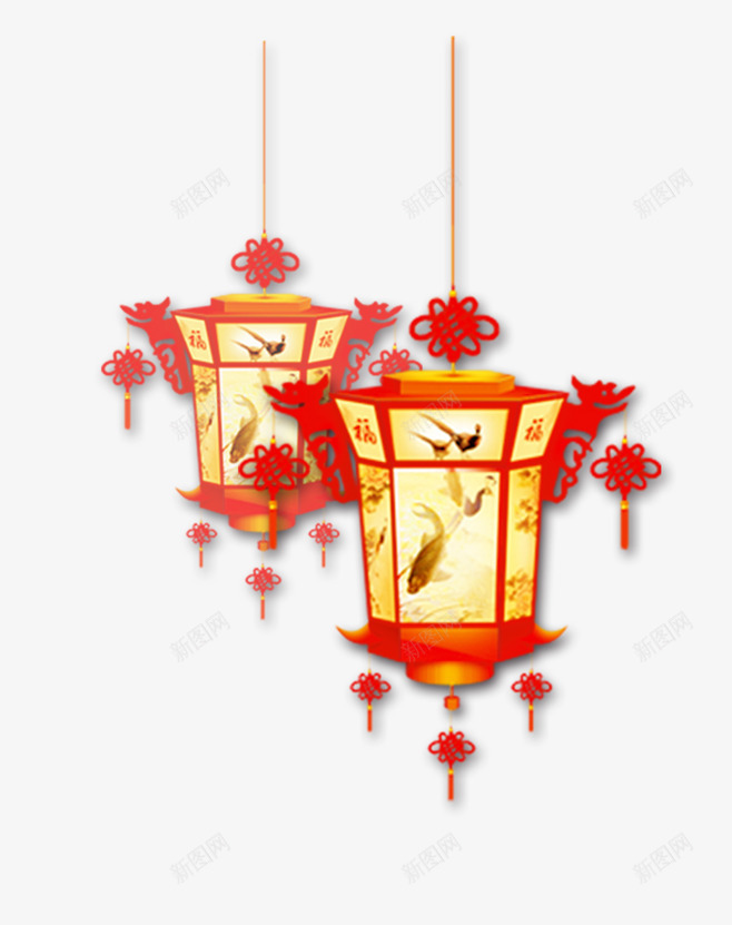 红色卡通中国风游鱼宫灯png免抠素材_新图网 https://ixintu.com 卡通 国风 宫灯 游鱼 红色