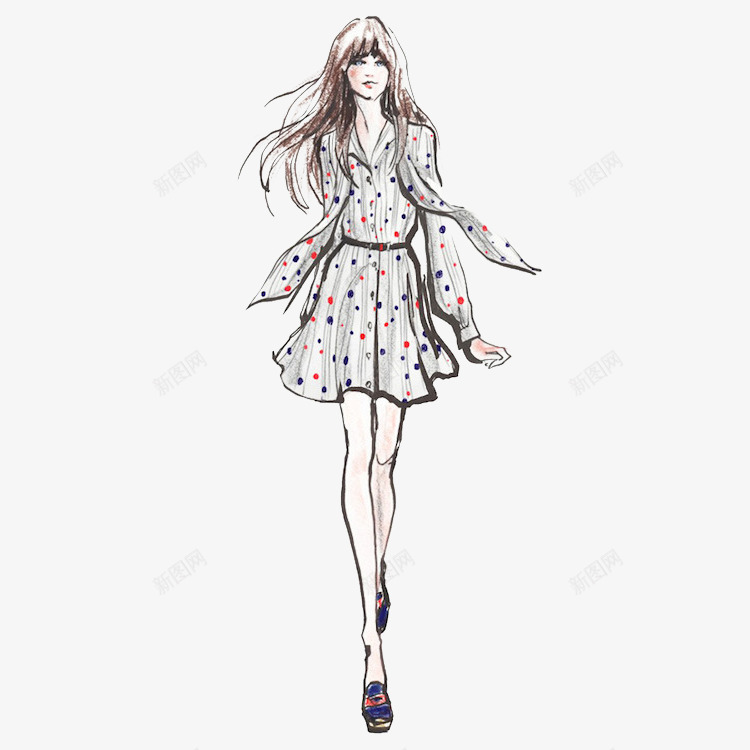 波点雪纺飘逸连衣裙png免抠素材_新图网 https://ixintu.com 休闲 优雅 卡通休闲女装 可爱 女生 女装 插画 气质 水彩 波点 清新 连衣裙