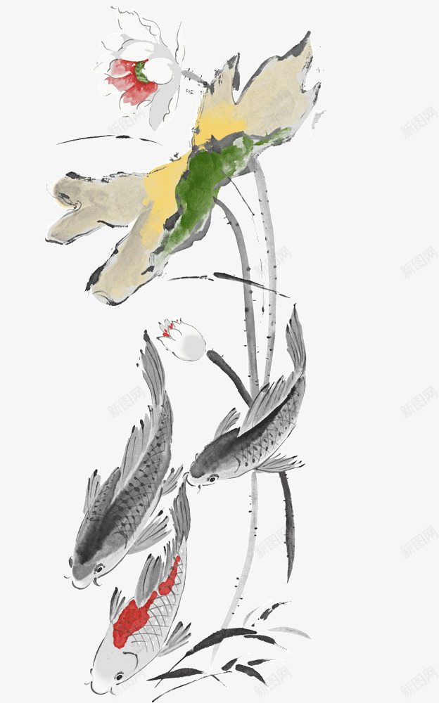 水彩莲花png免抠素材_新图网 https://ixintu.com 水墨 水彩 荷叶 荷花 莲花